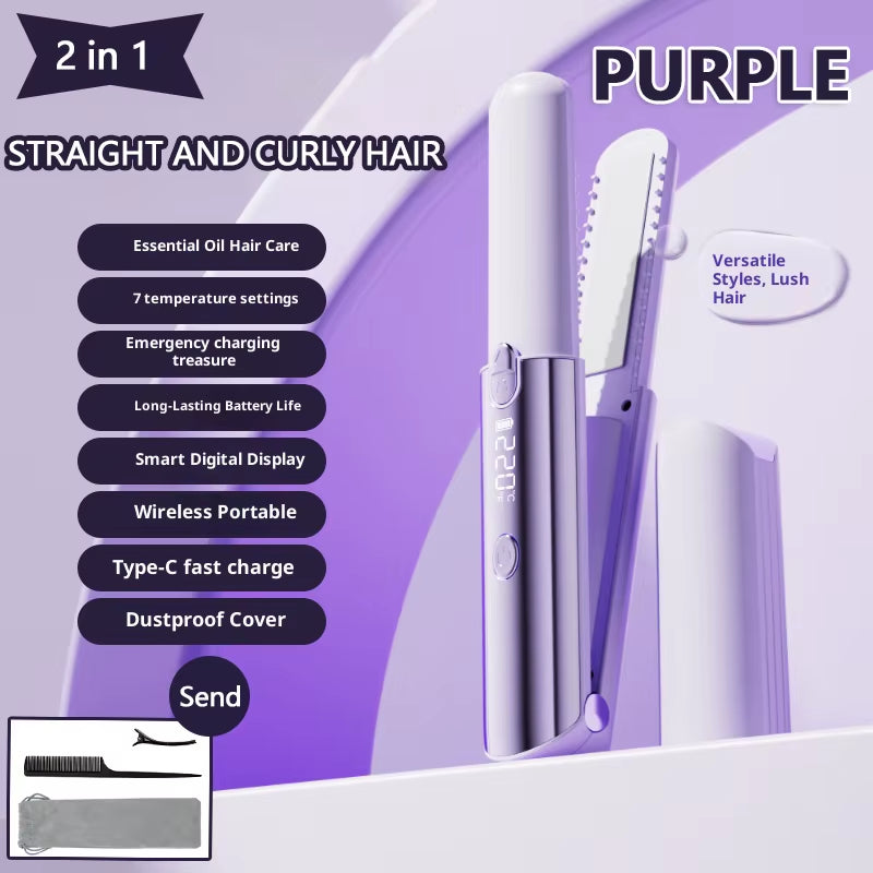 Mini Hair Straightener Curler Wireless Portable USB Charging Dormitory Salon Tool Hair Styling Accessories Travel Use