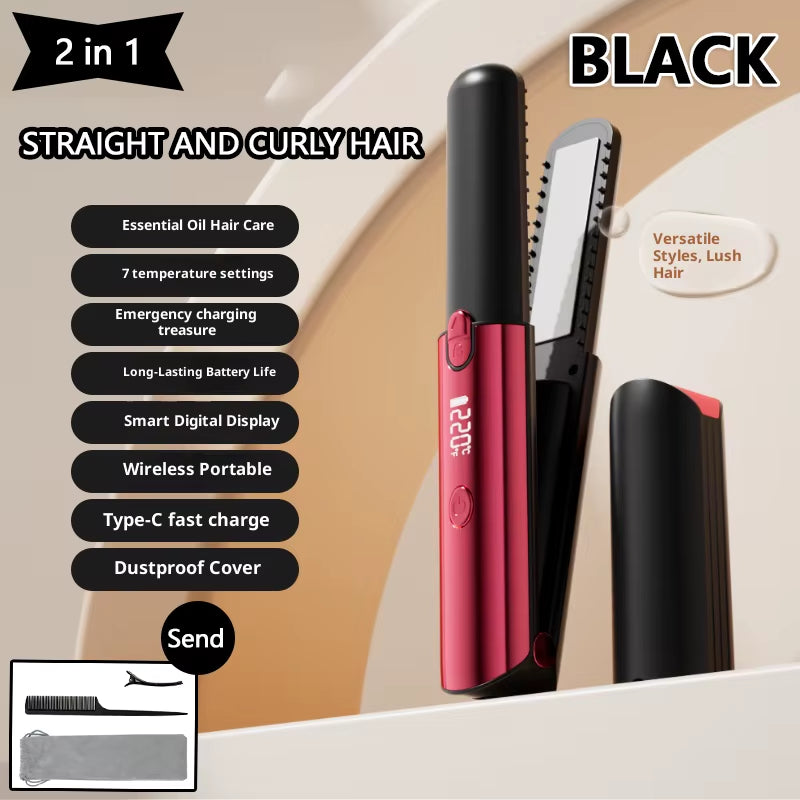 Mini Hair Straightener Curler Wireless Portable USB Charging Dormitory Salon Tool Hair Styling Accessories Travel Use