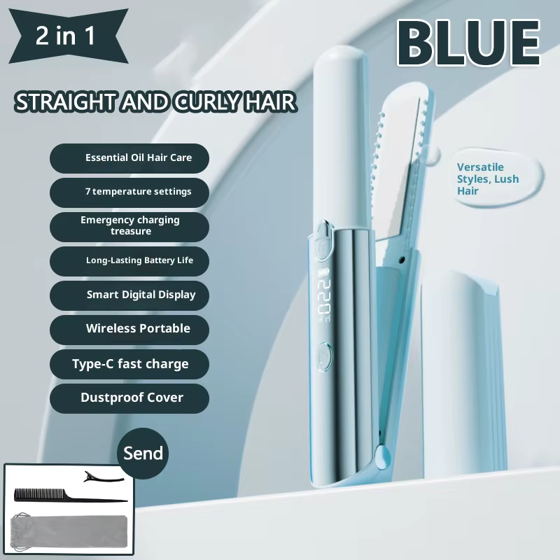Mini Hair Straightener Curler Wireless Portable USB Charging Dormitory Salon Tool Hair Styling Accessories Travel Use