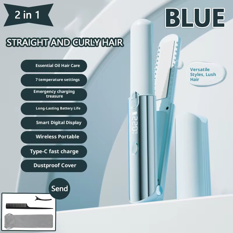 Mini Hair Straightener Curler Wireless Portable USB Charging Dormitory Salon Tool Hair Styling Accessories Travel Use
