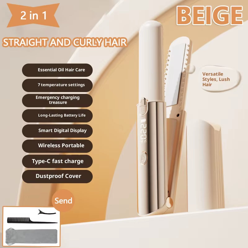 Mini Hair Straightener Curler Wireless Portable USB Charging Dormitory Salon Tool Hair Styling Accessories Travel Use