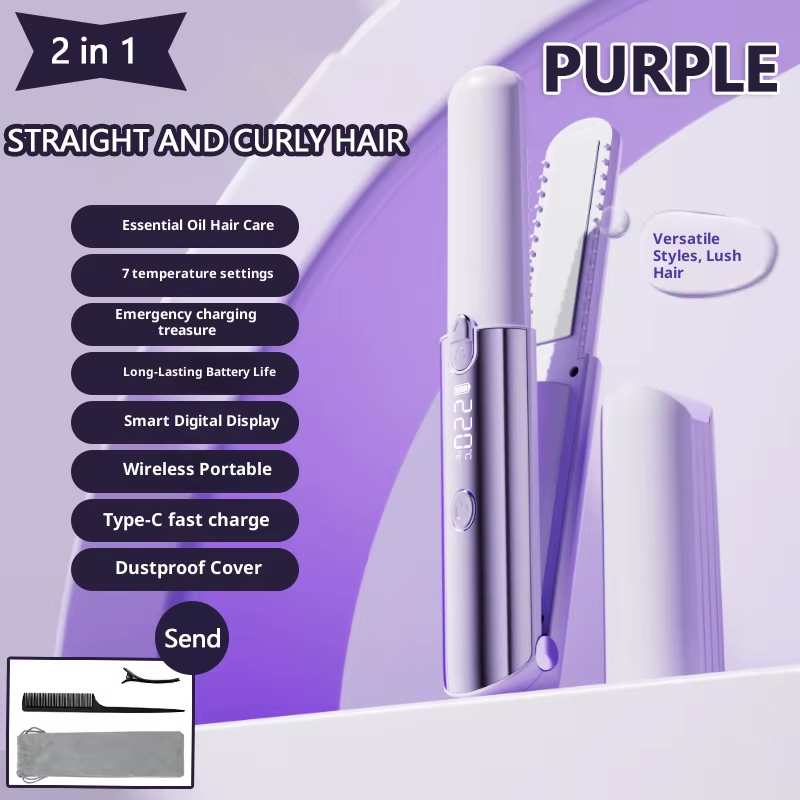 Mini Hair Straightener Curler Wireless Portable USB Charging Dormitory Salon Tool Hair Styling Accessories Travel Use
