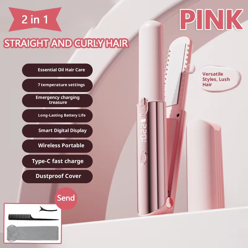 Mini Hair Straightener Curler Wireless Portable USB Charging Dormitory Salon Tool Hair Styling Accessories Travel Use