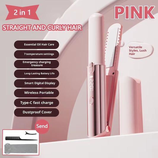 Mini Hair Straightener Curler Wireless Portable USB Charging Dormitory Salon Tool Hair Styling Accessories Travel Use