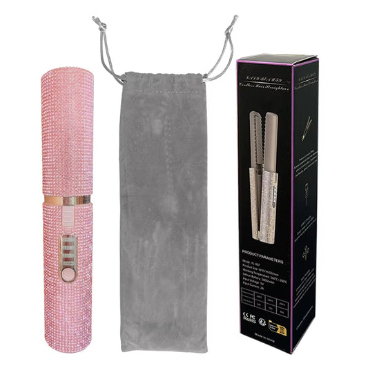 2-IN-1 Electric Hair Straightener Curler Fashion Colored Diamond Design Cordless Travel Home Hair Straightening Styler Brush